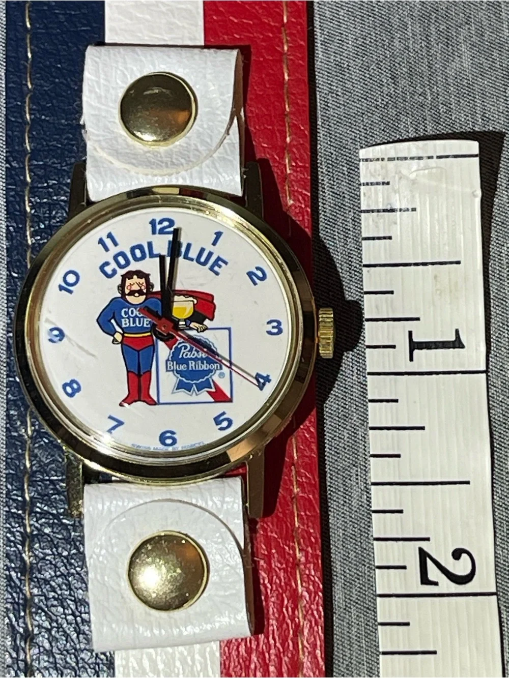 Rare Pabst Blue Ribbon Beer COOL BLUE Man Wrist Watch 1970's Swiss Made Marcel